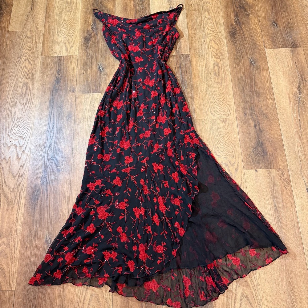 Vintage Y2K 100% Silk Beaded Dress Vintage Beaded Dress Whimsigoth goth red Prom